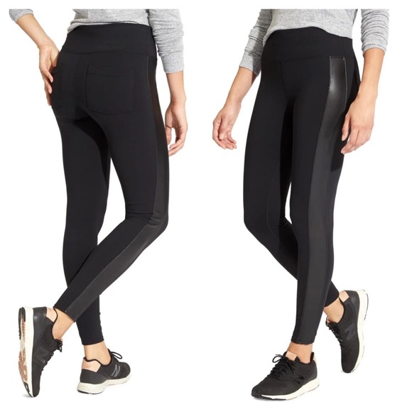 Athleta Pants - Athleta Metro Faux Leather Stripe Leggings